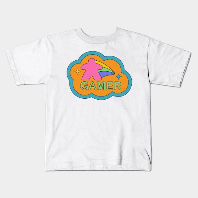 Colorful 90s Retro Board Game Meeple Kids T-Shirt by Beam Geeks